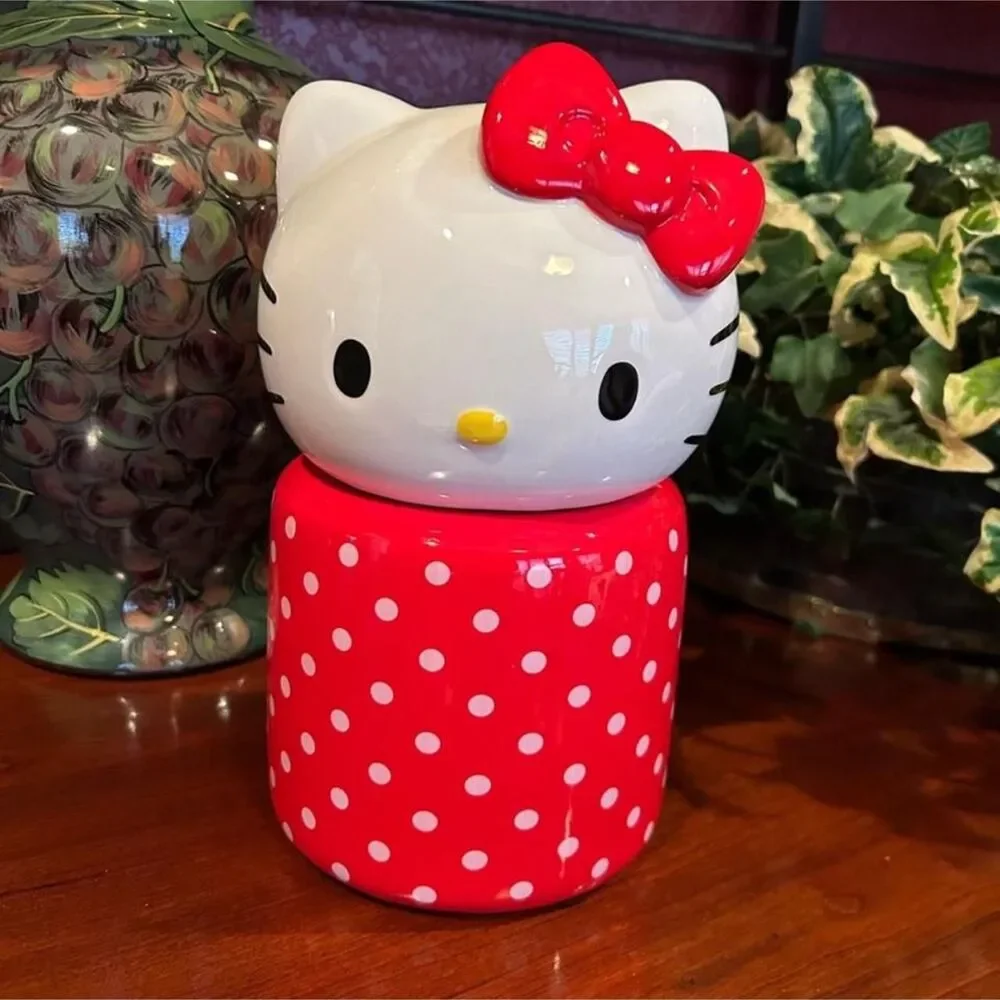 NWOT Blue Sky Clayworks 2024 Hello Kitty Red Polka Dot Ceramic Jar Canister